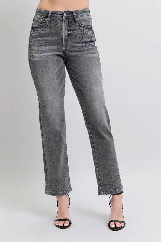 Judy Blue Full Size High Waist Rhinestone Straight Jeans Plus Size