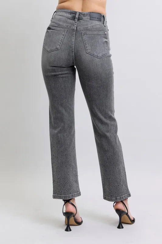 Judy Blue Full Size High Waist Rhinestone Straight Jeans Plus Size - Image 5