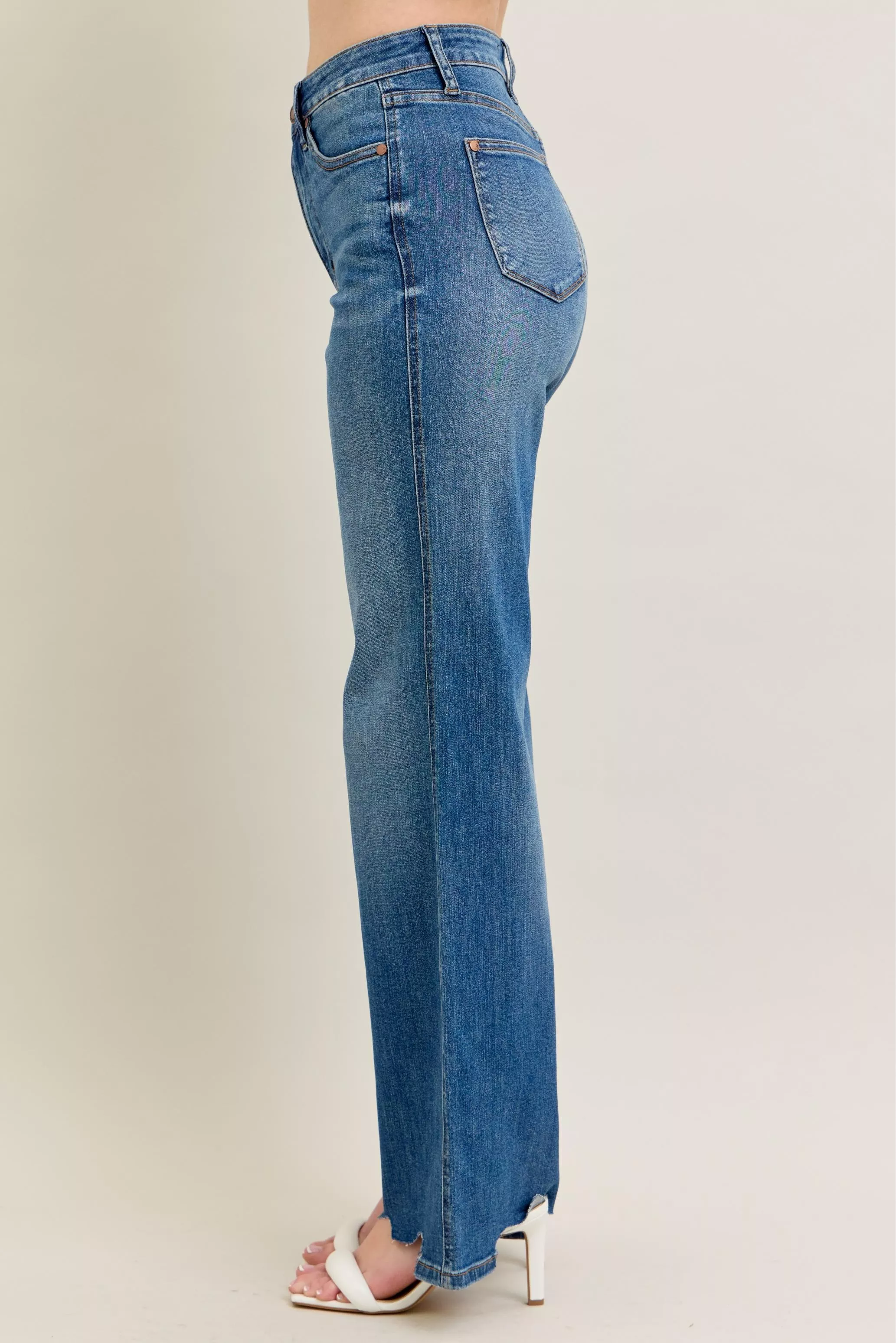 Judy Blue Full Size High Waist Tummy Control Chew Hem Destroy Wide Jeans Plus Size - Image 5