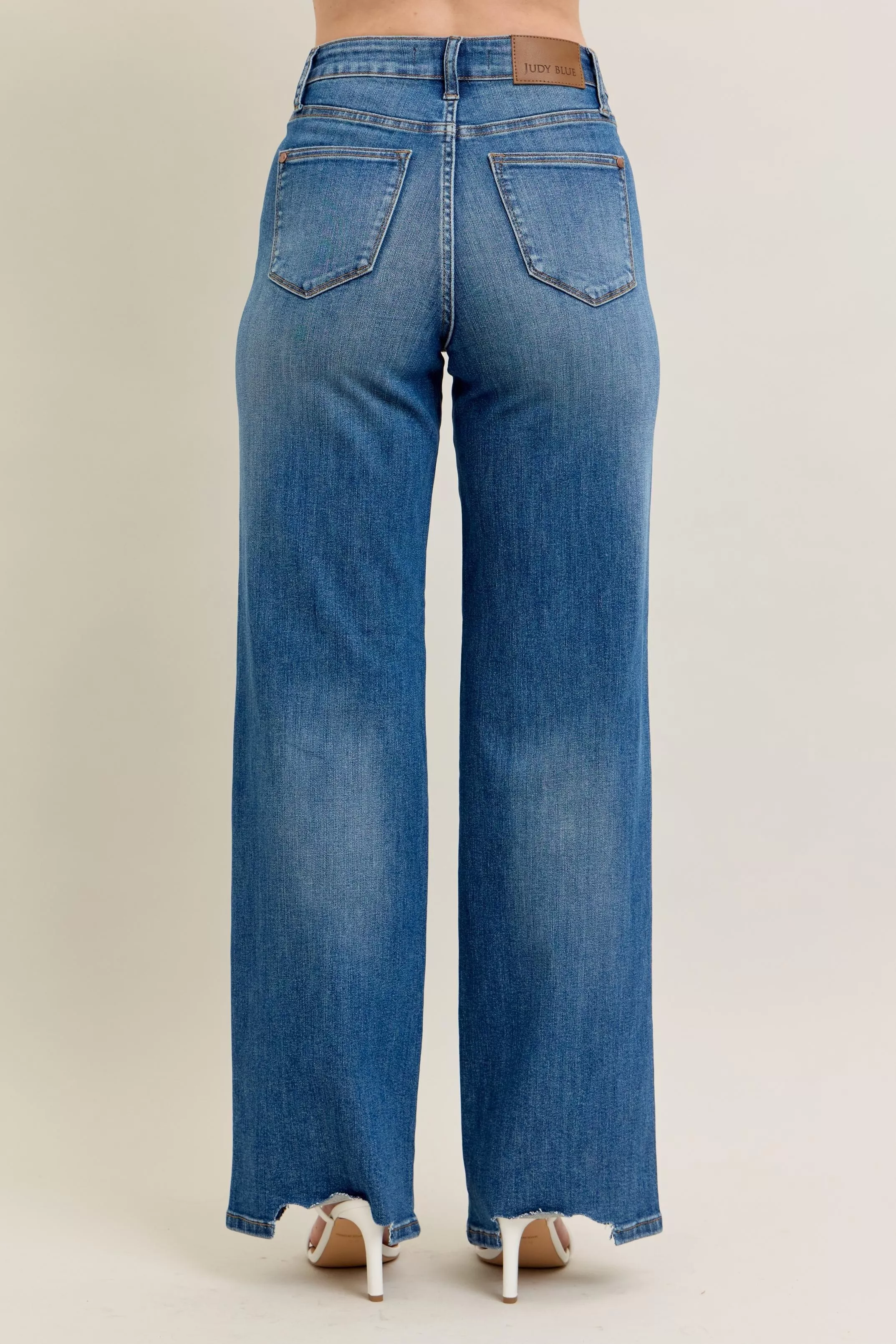 Judy Blue Full Size High Waist Tummy Control Chew Hem Destroy Wide Jeans Plus Size - Image 7
