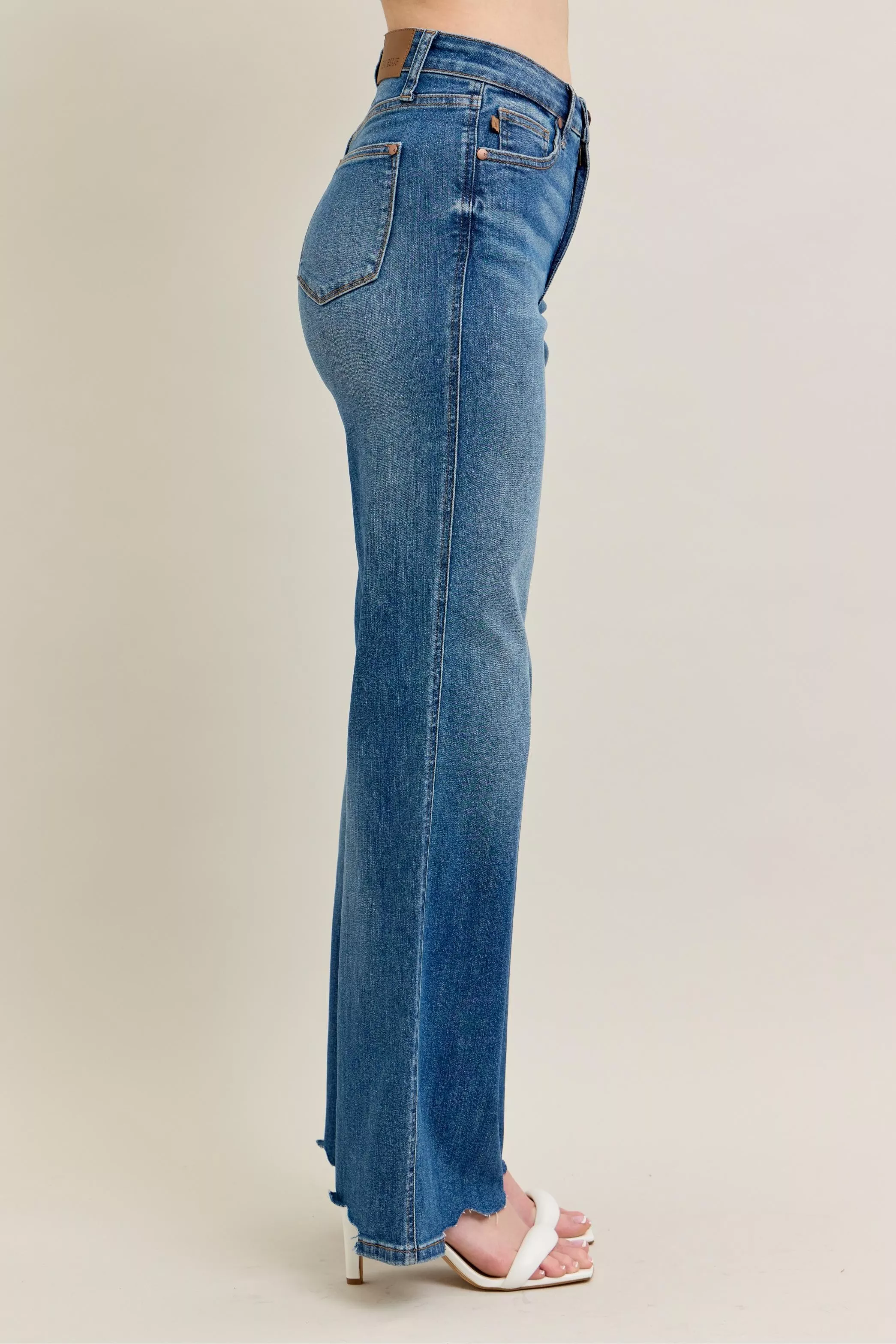 Judy Blue Full Size High Waist Tummy Control Chew Hem Destroy Wide Jeans Plus Size - Image 9