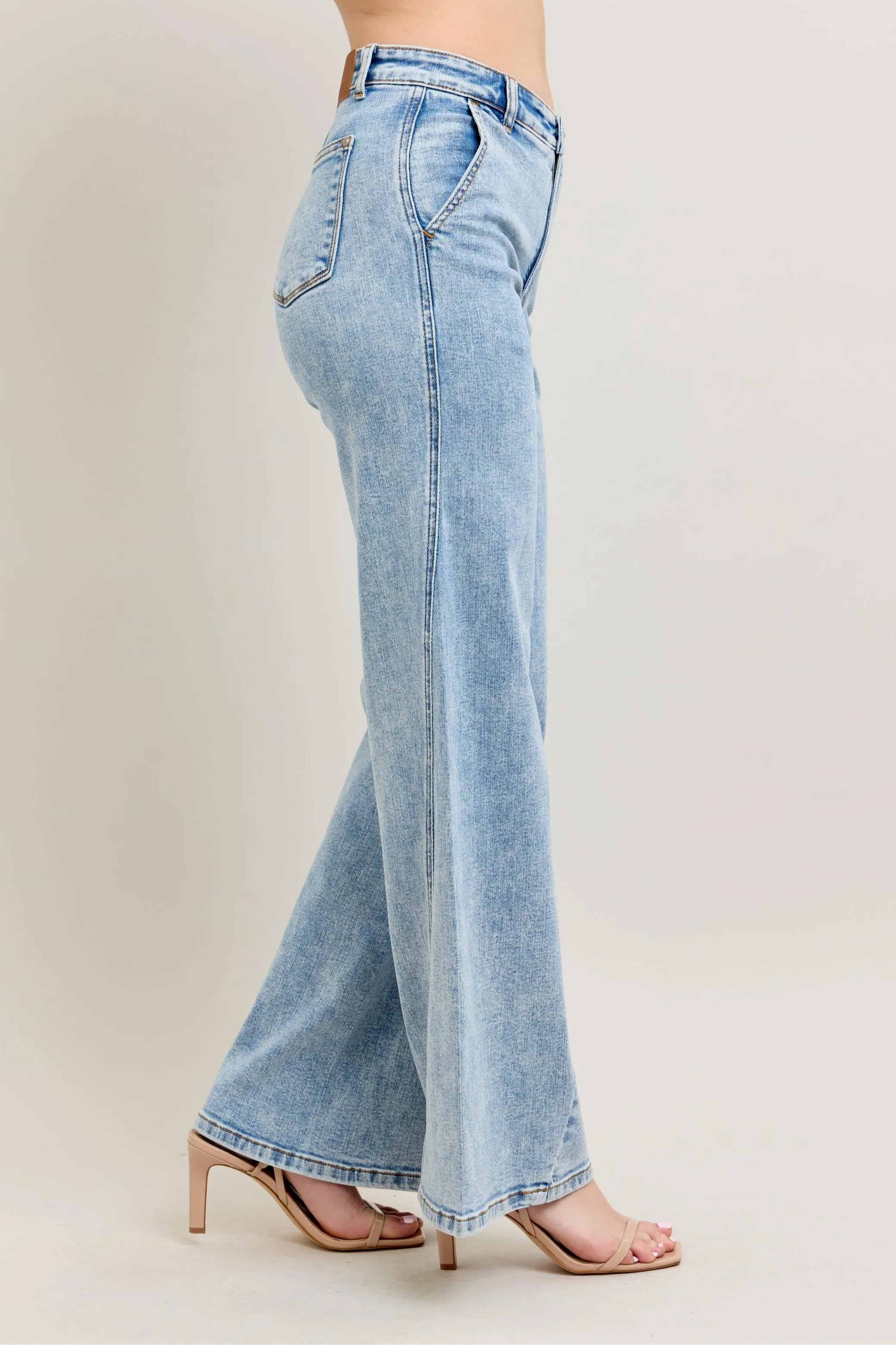 Judy Blue Full Size High Waist Wide Leg Jeans with Skewed Inseam Plus Size - Image 7