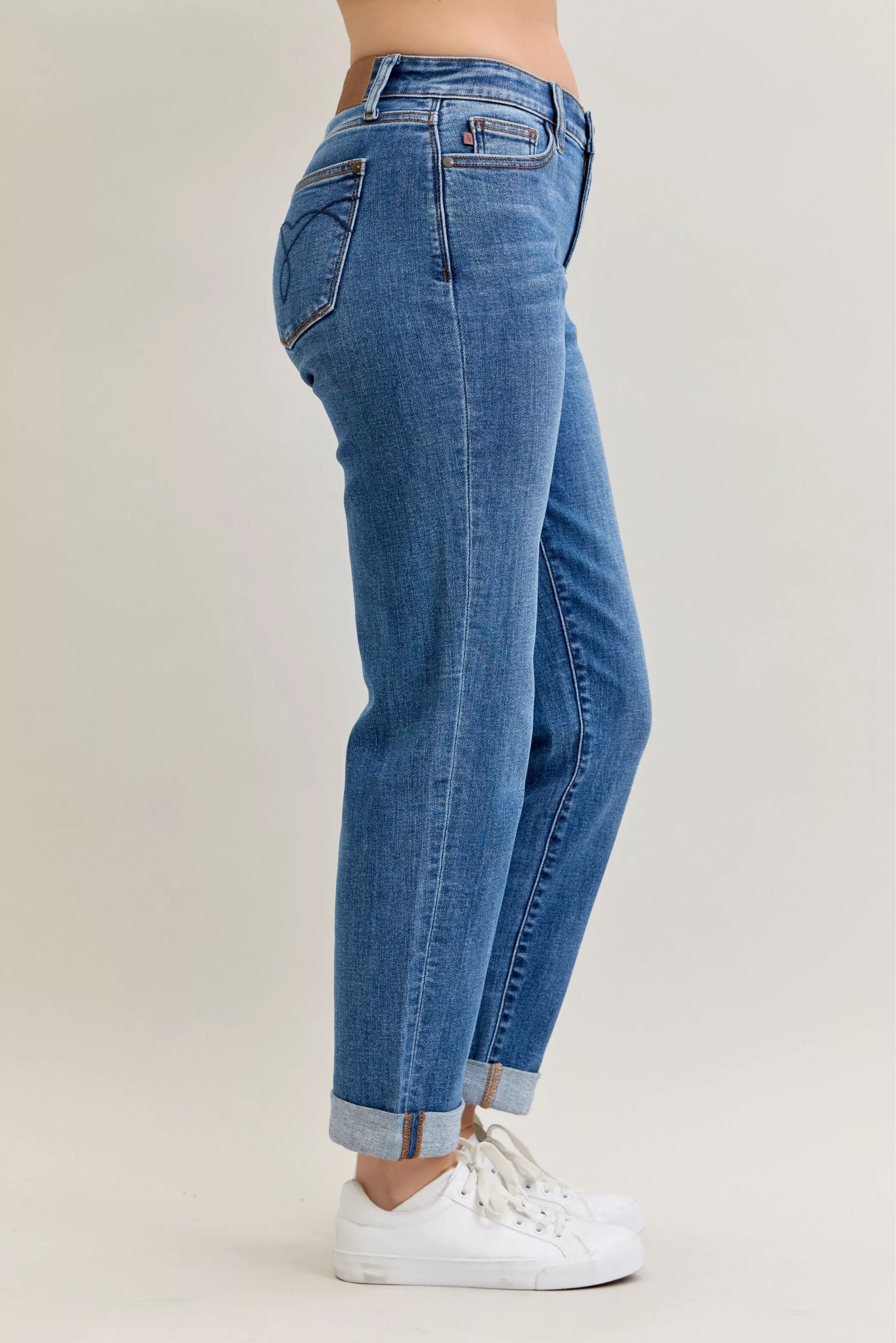 Judy Blue Full Size Mid Rise BF Classic Cuffed Jeans Plus Size - Image 3