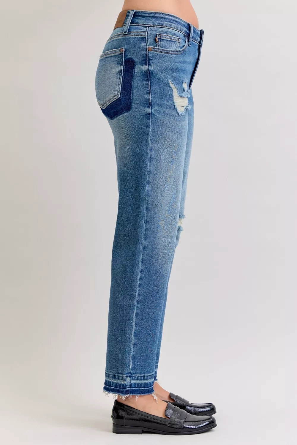 Judy Blue Full Size Mid Rise Bf Patch & Repair Destroy Release Hem Jeans Plus Size - Image 3