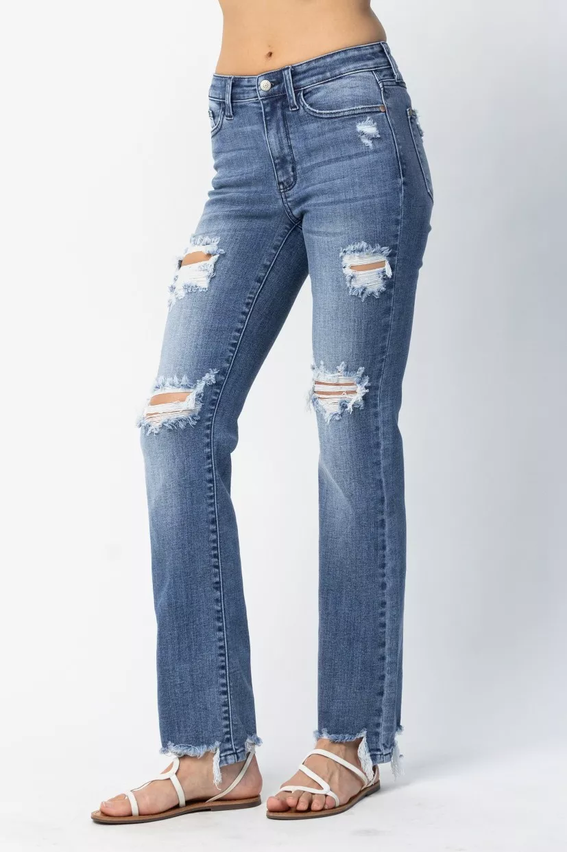 Judy Blue Full Size Mid Rise Destroy Straight Jeans Plus Size - Image 2
