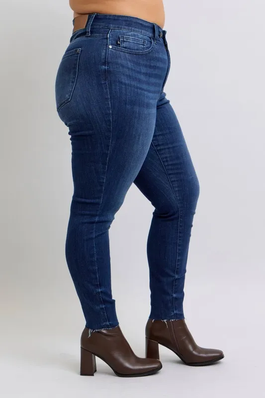 Judy Blue Full Size Mid Rise Skinny Jeans with Raw Hem Plus Size - Image 8
