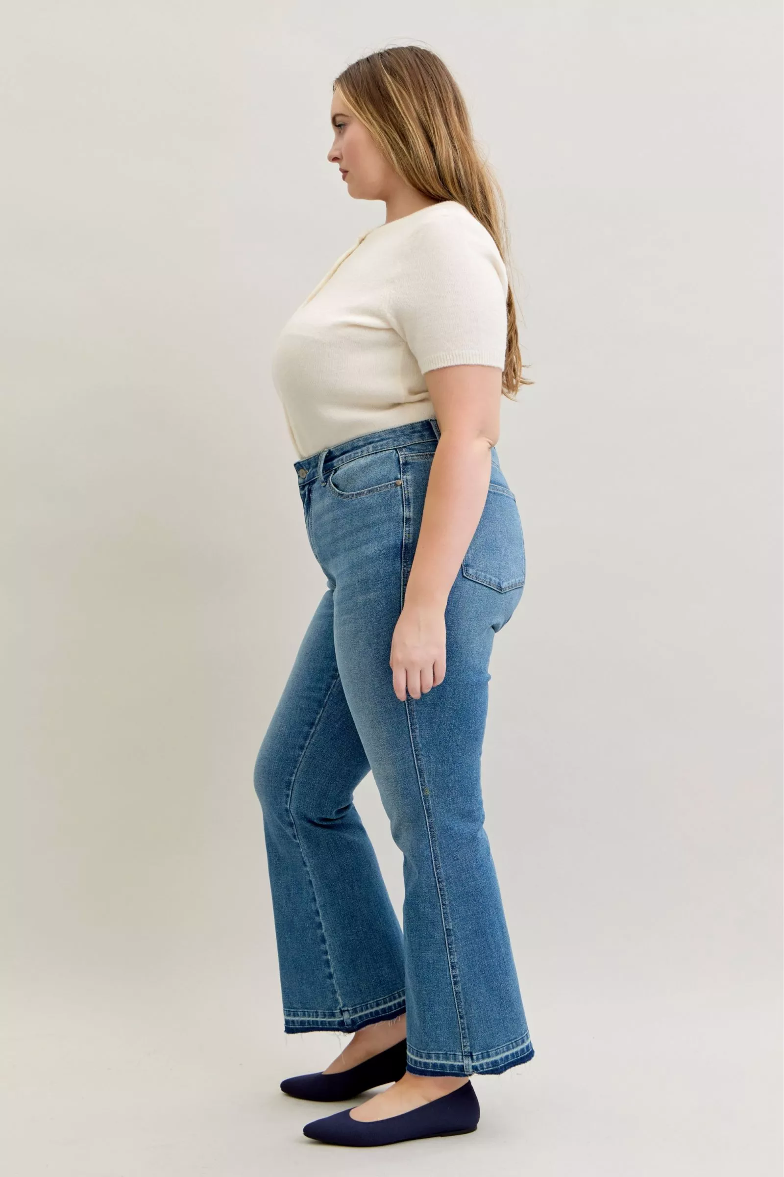 Judy Blue Full Size Mid Rise Slim Bootcut Tummy Control Release Hem Jeans Plus Size - Image 11