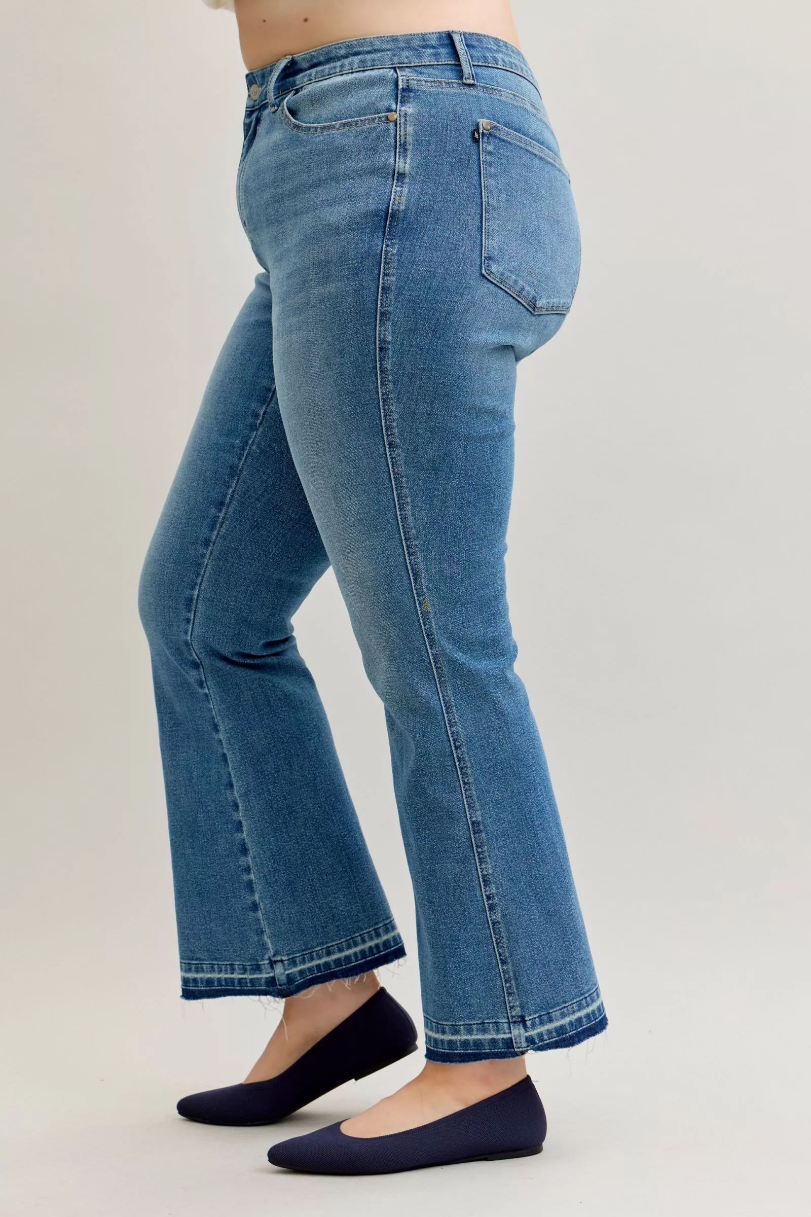 Judy Blue Full Size Mid Rise Slim Bootcut Tummy Control Release Hem Jeans Plus Size - Image 15