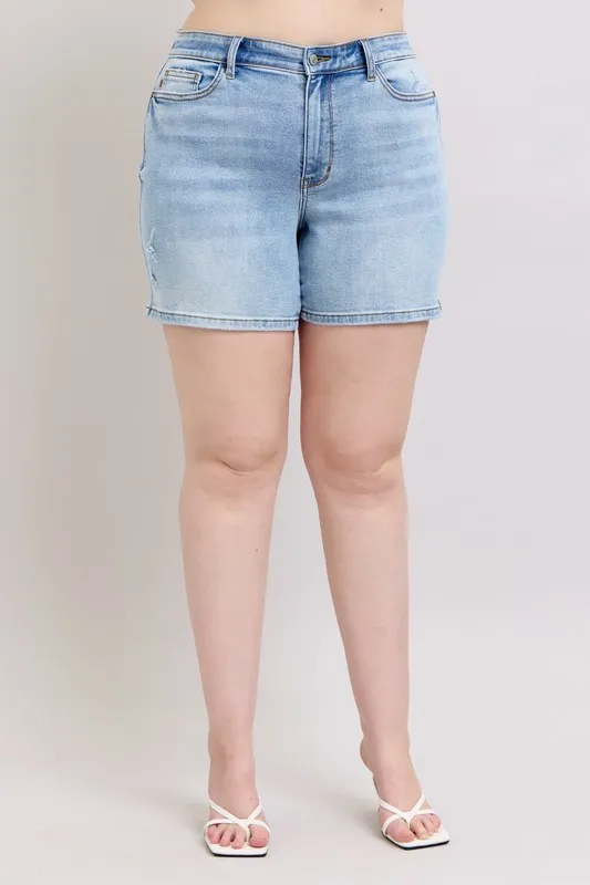 Judy Blue Full Size Mid Rise Washed Denim Shorts Plus Size - Image 10