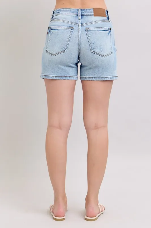 Judy Blue Full Size Mid Rise Washed Denim Shorts Plus Size - Image 5