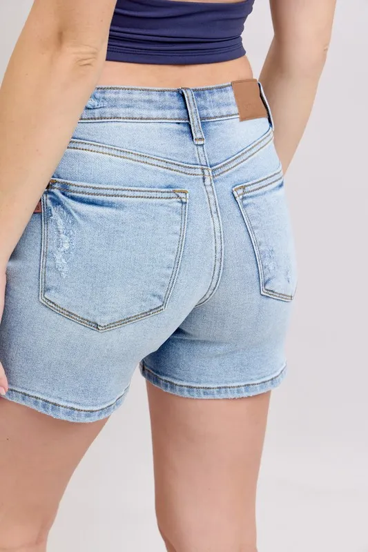 Judy Blue Full Size Mid Rise Washed Denim Shorts Plus Size - Image 9
