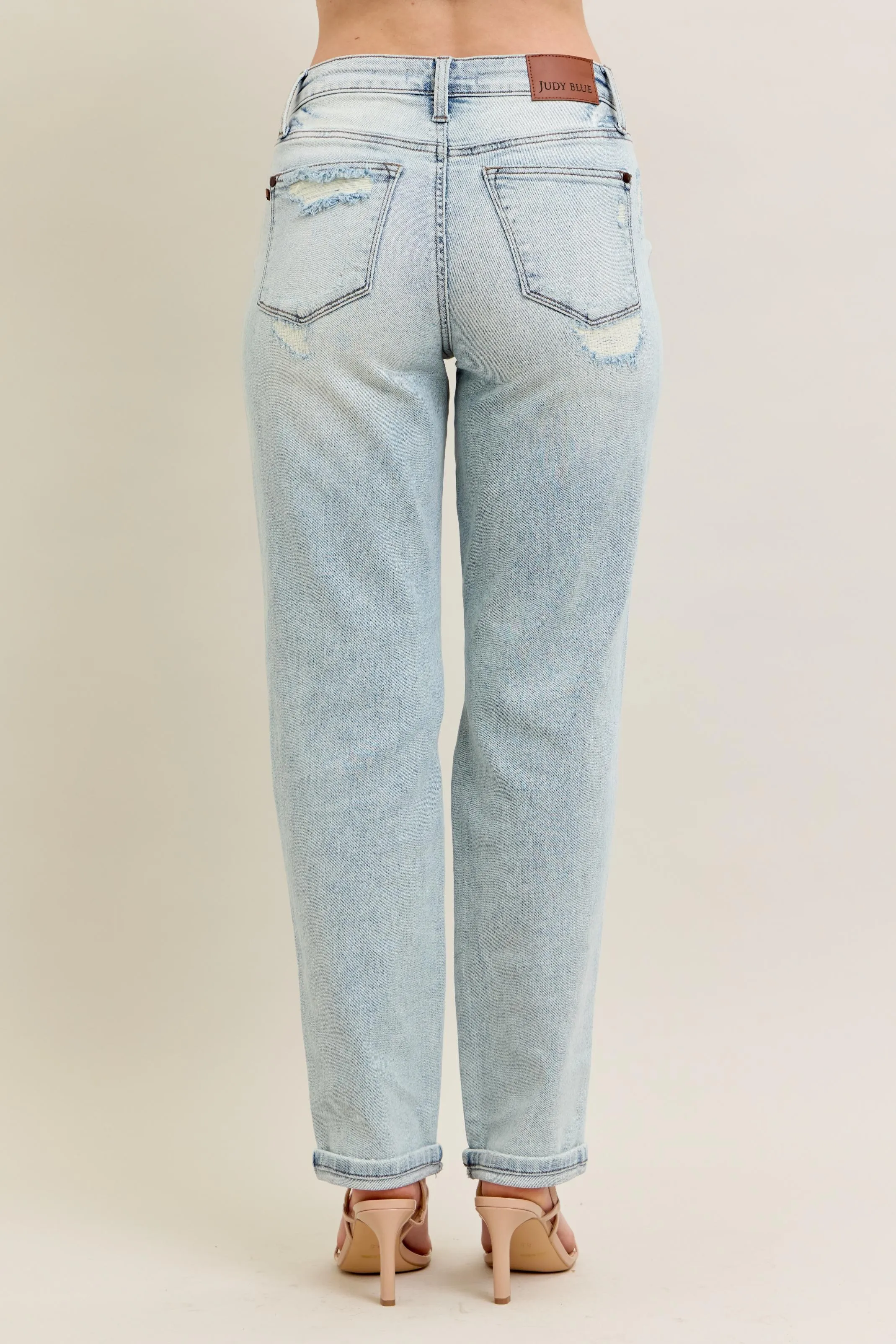 Judy Blue Full Size Mr Repair Stitch Detail Destroy Single Cuff Bf Jeans Plus Size - Image 5
