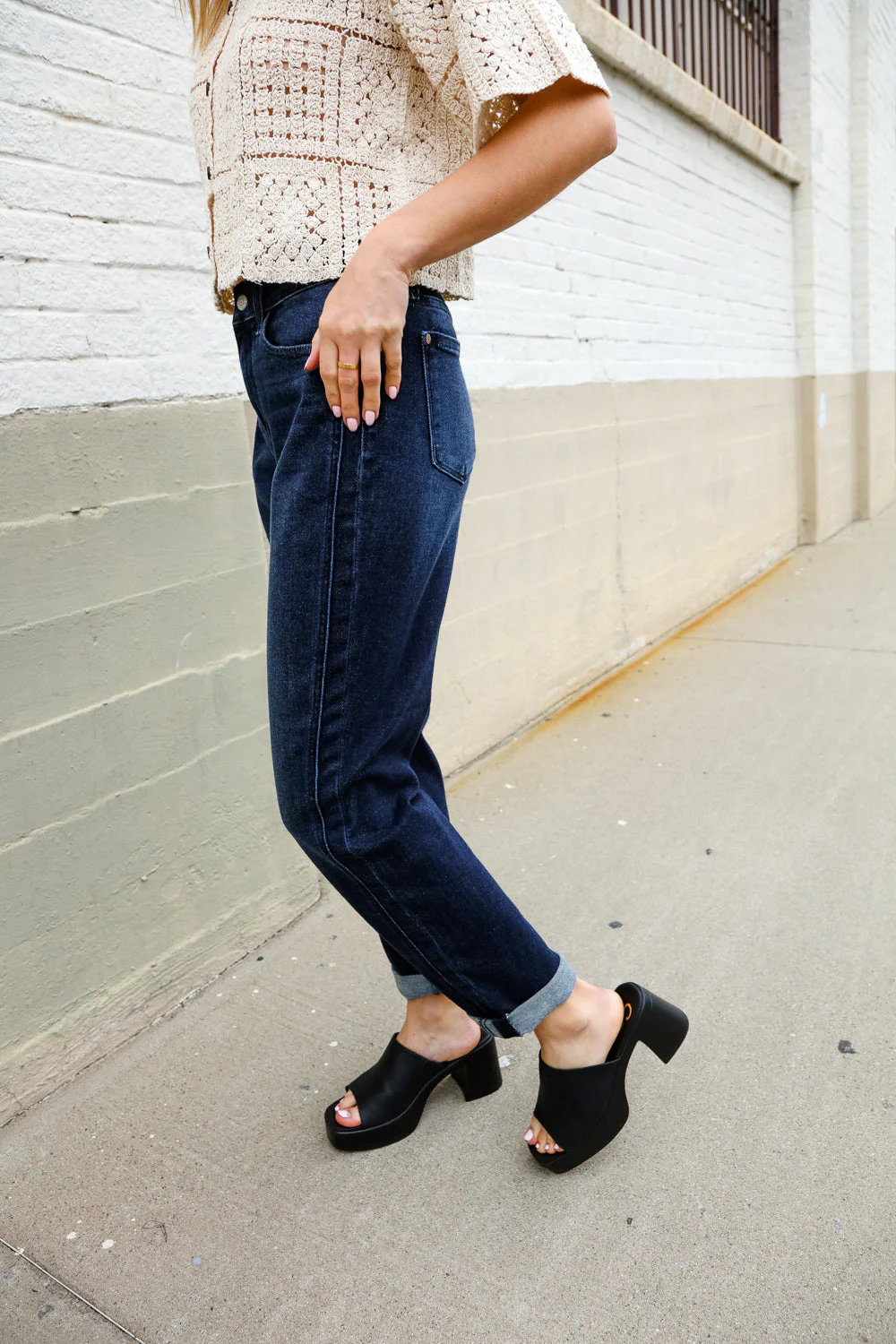 Judy Blue High-Rise Boyfriend Dark Blue Wash Jeans - Image 2