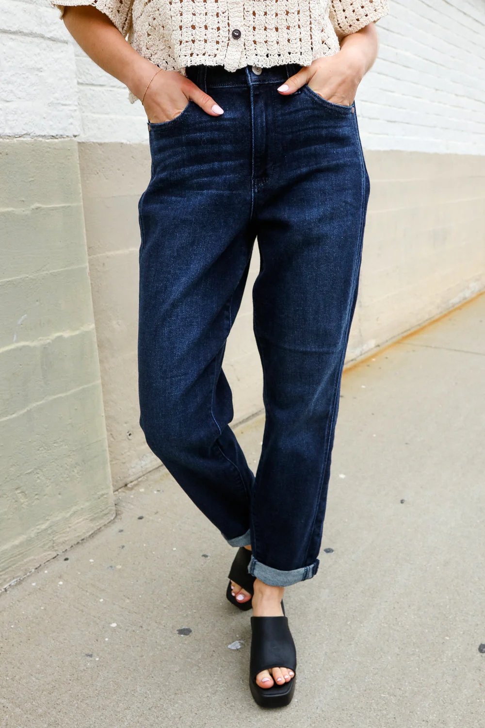 Judy Blue High-Rise Boyfriend Dark Blue Wash Jeans - Image 3