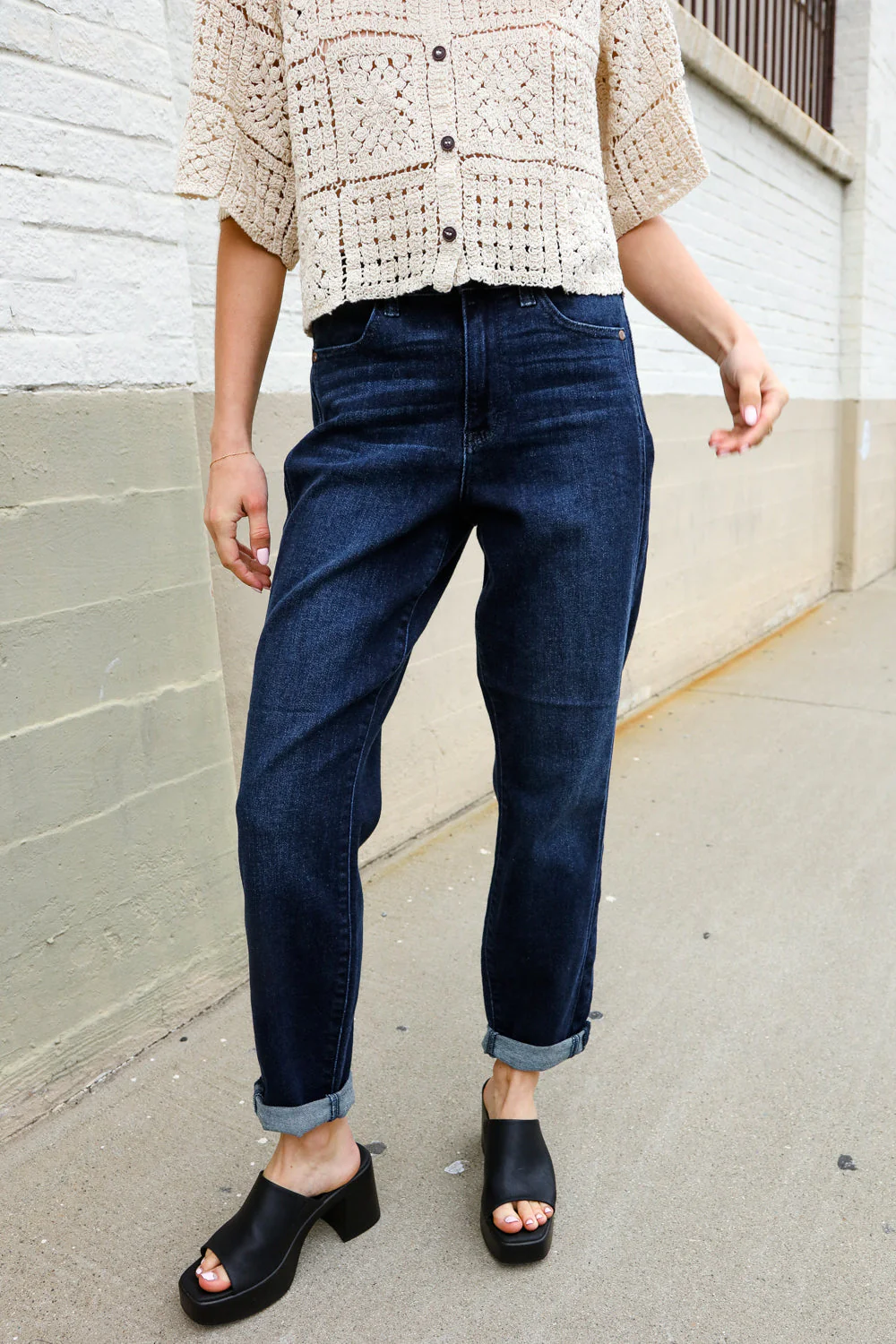 Judy Blue High-Rise Boyfriend Dark Blue Wash Jeans - Image 5