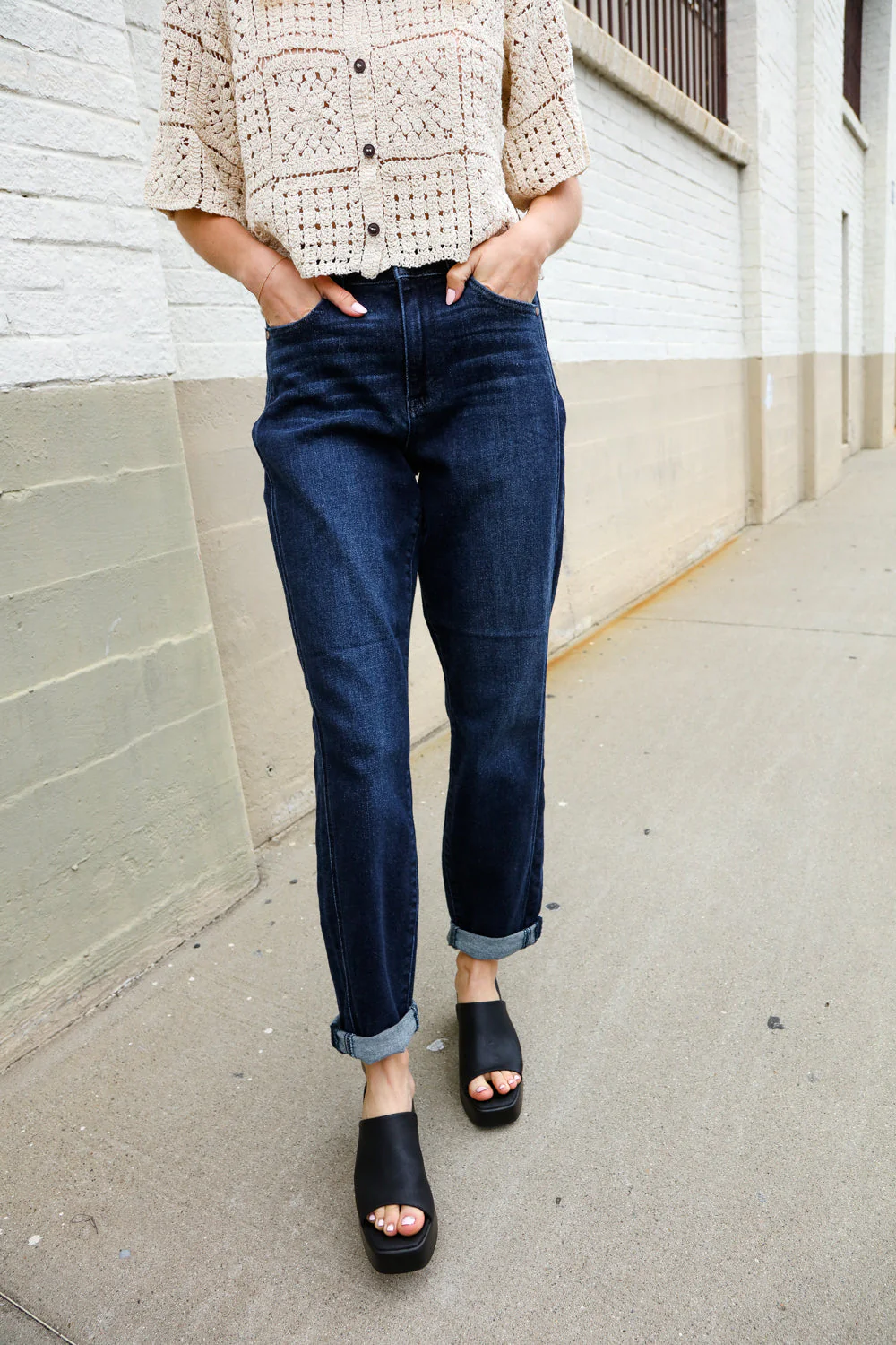 Judy Blue High-Rise Boyfriend Dark Blue Wash Jeans - Image 7