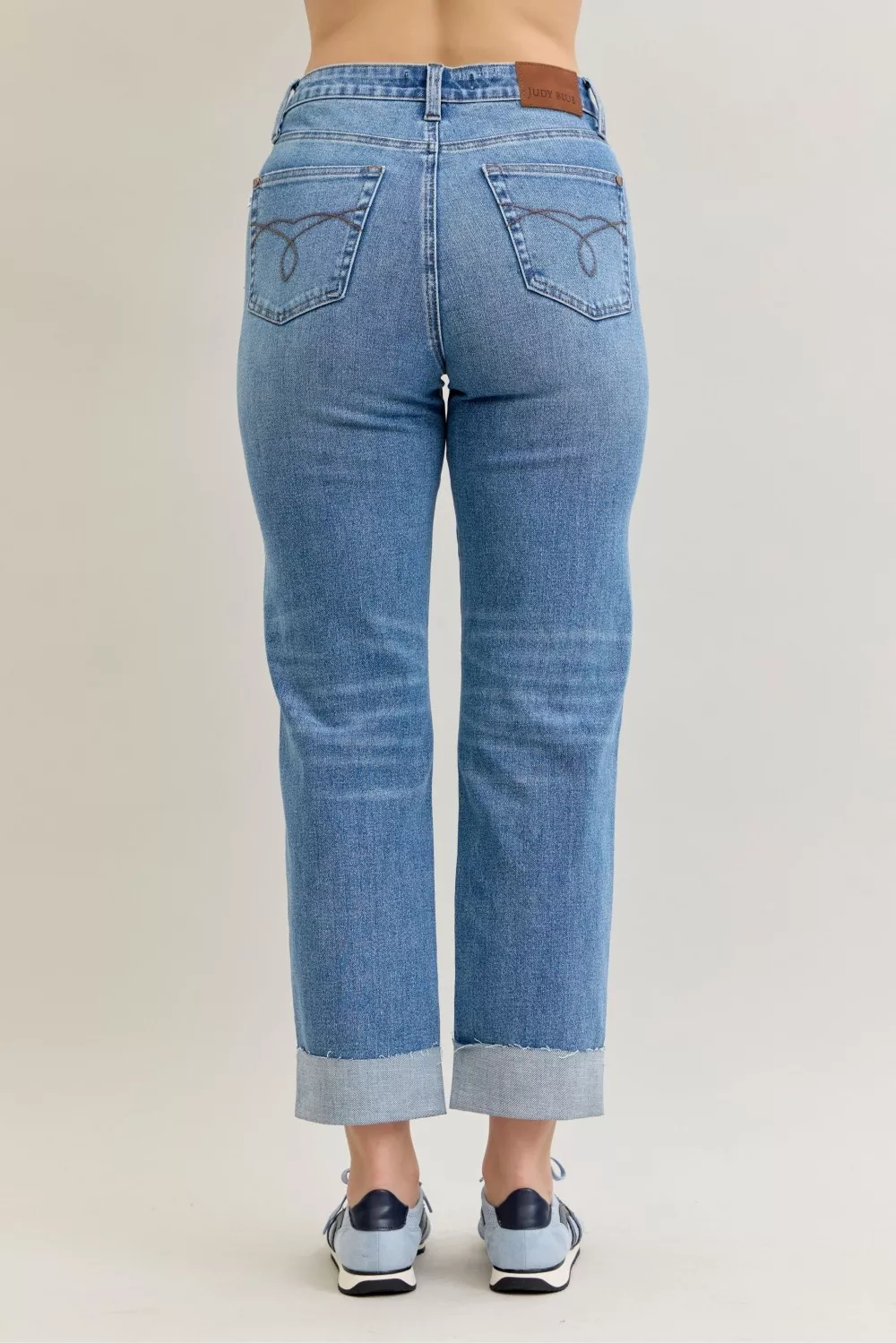 Judy Blue High Waist Bf Criss-cross Mild Destroy Jeans with Single Cuff - Image 5