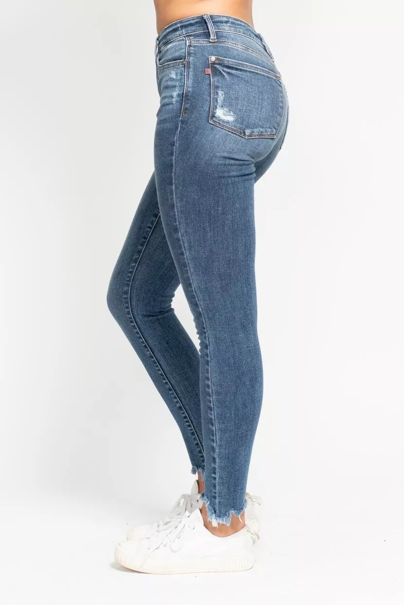 Judy Blue High Waist Skinny Jeans with Destroy & Shark Bit Hem - Image 3