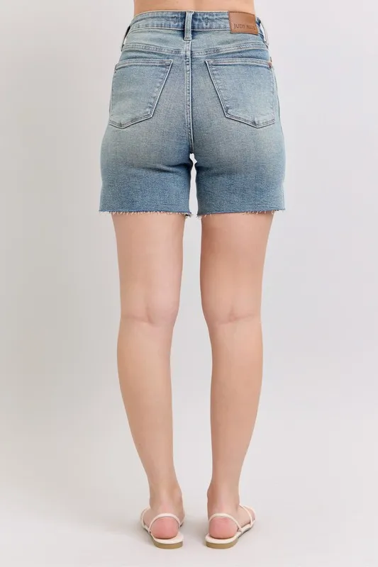 Judy Blue High Waist Vintage Wash Side Slit Denim Shorts - Image 4