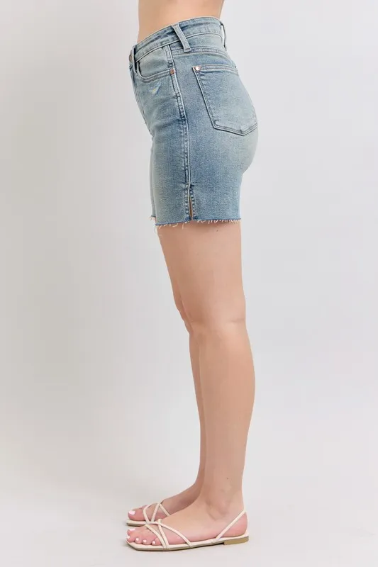 Judy Blue High Waist Vintage Wash Side Slit Denim Shorts - Image 6