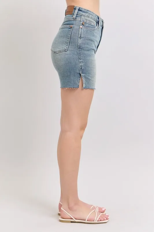 Judy Blue High Waist Vintage Wash Side Slit Denim Shorts - Image 8