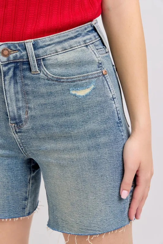 Judy Blue High Waist Vintage Wash Side Slit Denim Shorts - Image 9