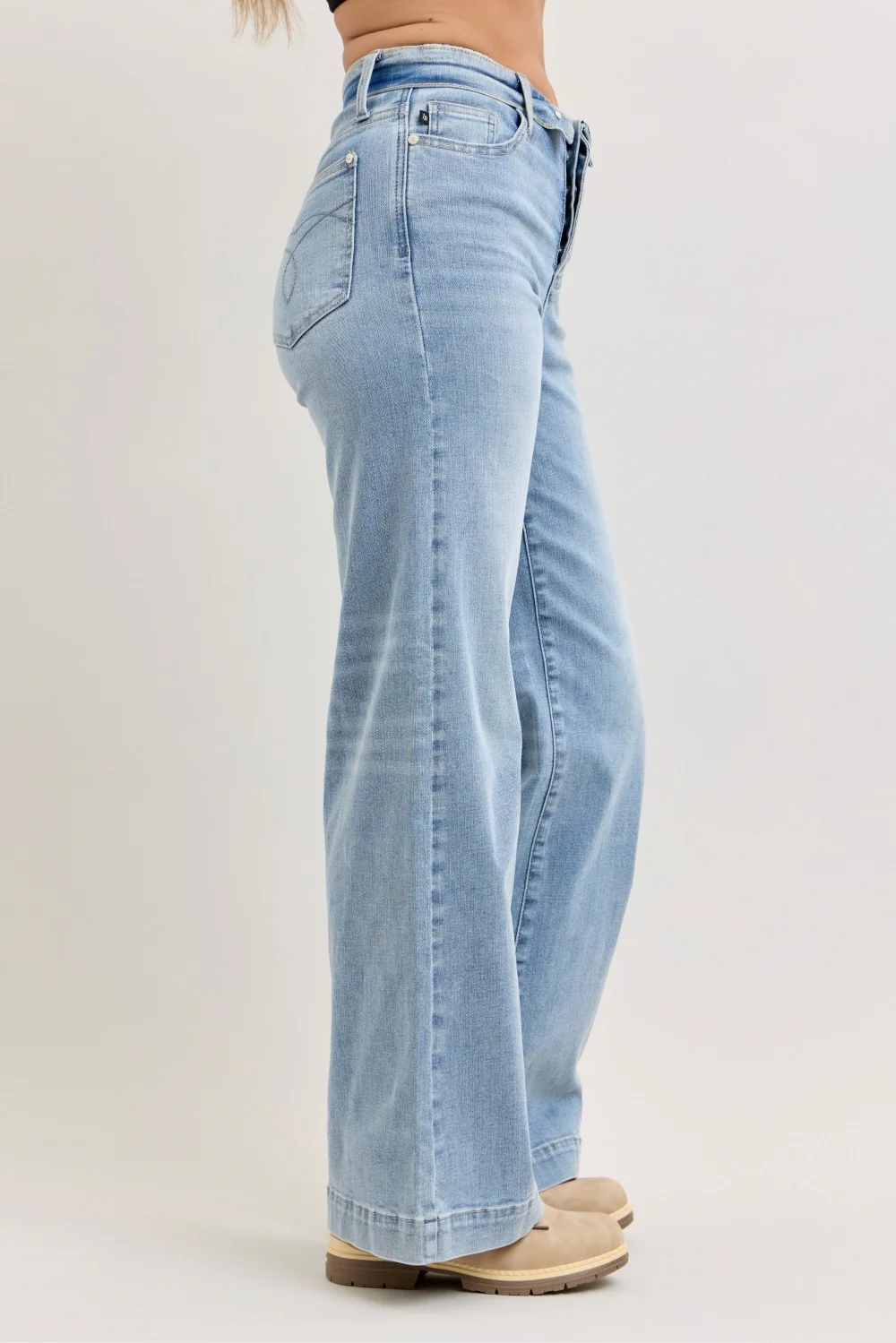 Judy Blue Mid Rise Retro Wide Leg Jeans with Fold-over Waistband - Image 2