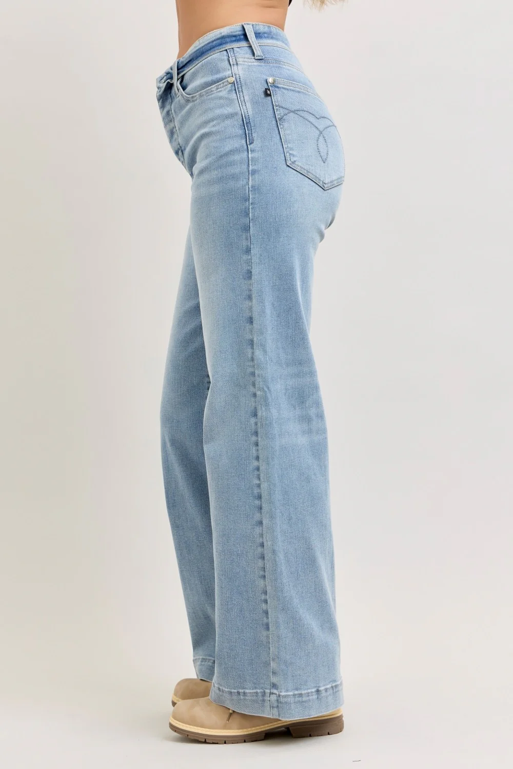 Judy Blue Mid Rise Retro Wide Leg Jeans with Fold-over Waistband - Image 3
