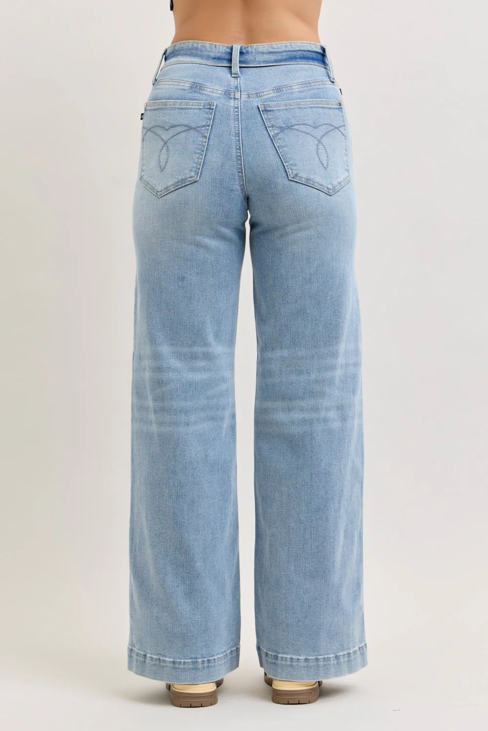 Judy Blue Mid Rise Retro Wide Leg Jeans with Fold-over Waistband - Image 4