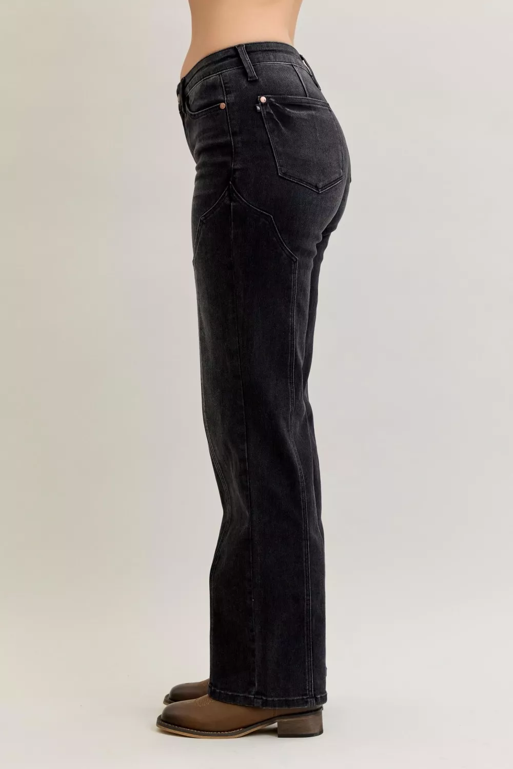 Judy Blue Mid Rise Straight Western Seam Detail Jeans - Image 9