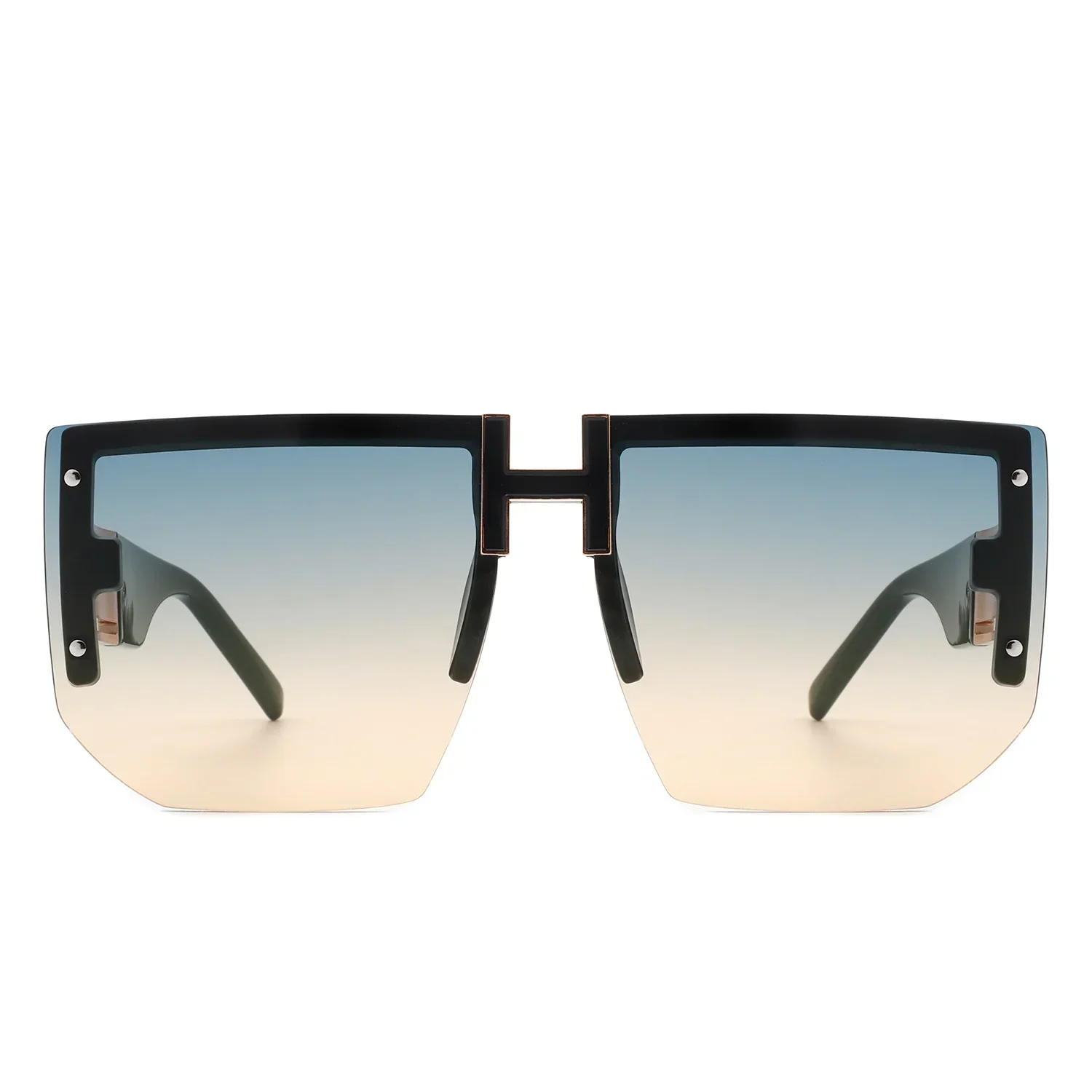 Kaelor - Square Oversized Flat Top Gradient Half Frame Sunglasses - Image 8