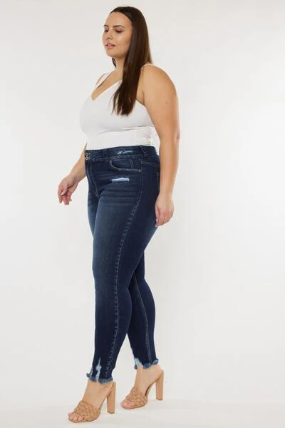 Kancan Full Size Cat's Whiskers Raw Hem High Waist Jeans - Image 3