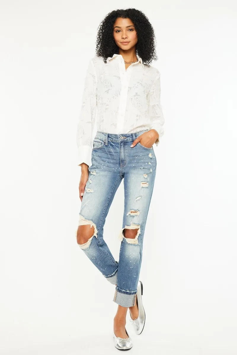 Kancan High Rise Distressed Boyfriend Fit Jeans - Image 3