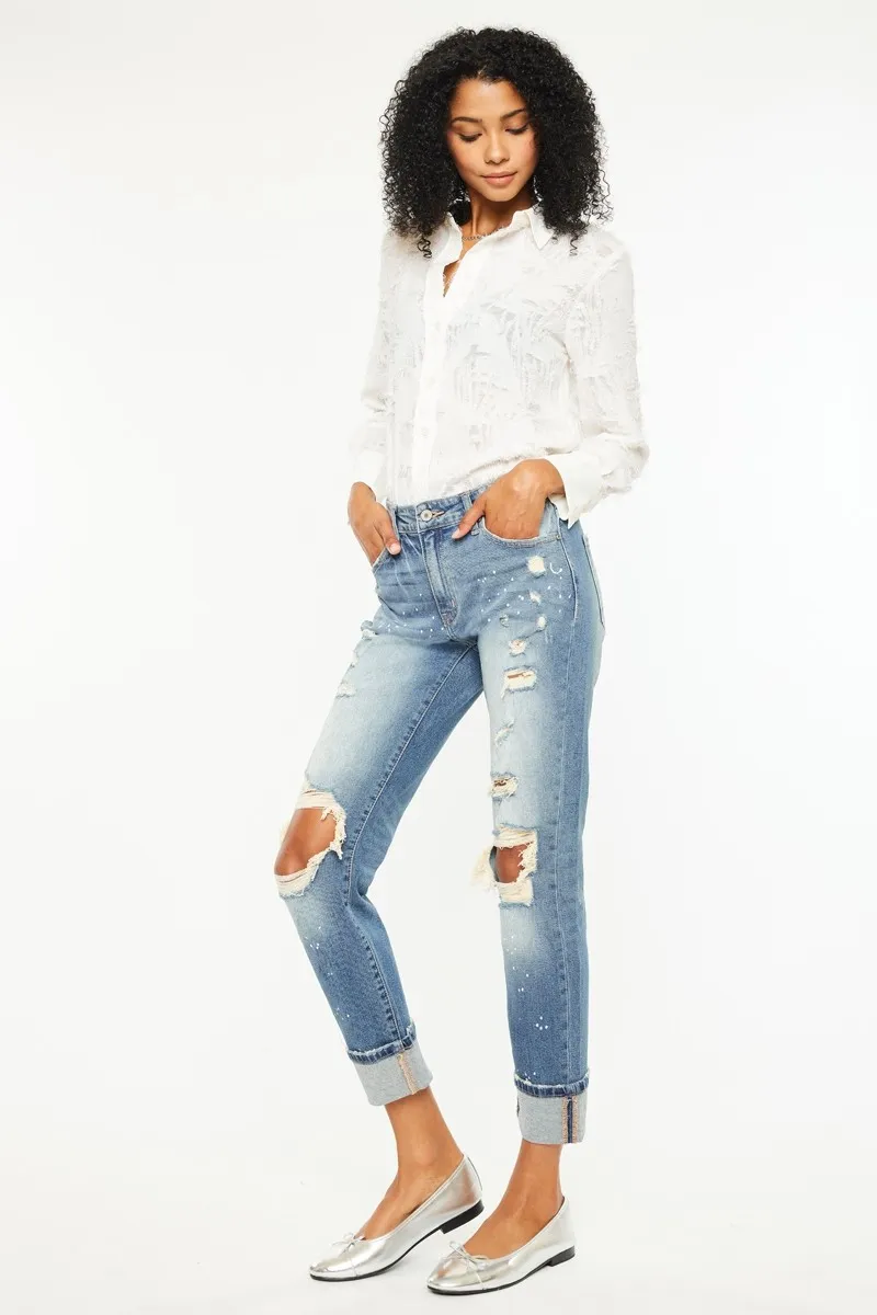 Kancan High Rise Distressed Boyfriend Fit Jeans - Image 4