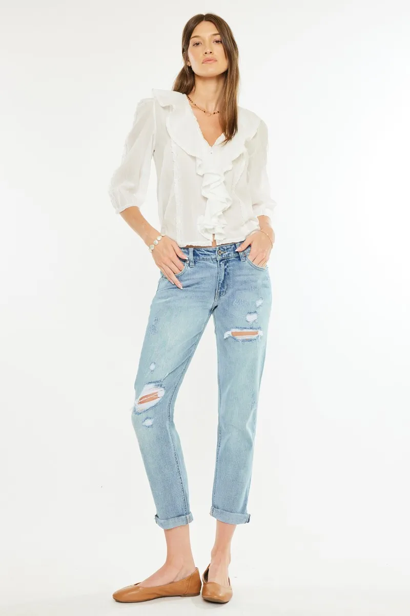 Kancan Mid Rise Distressed Boyfriend Fit Jeans - Image 2