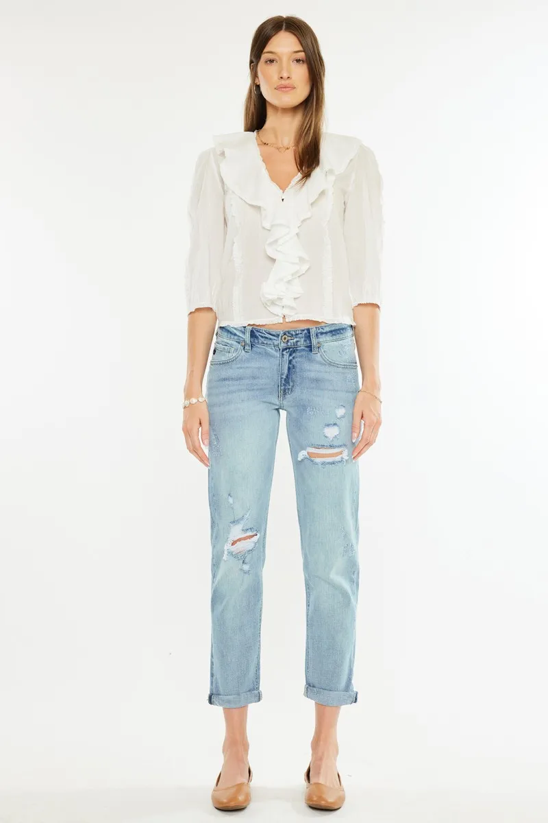 Kancan Mid Rise Distressed Boyfriend Fit Jeans - Image 3