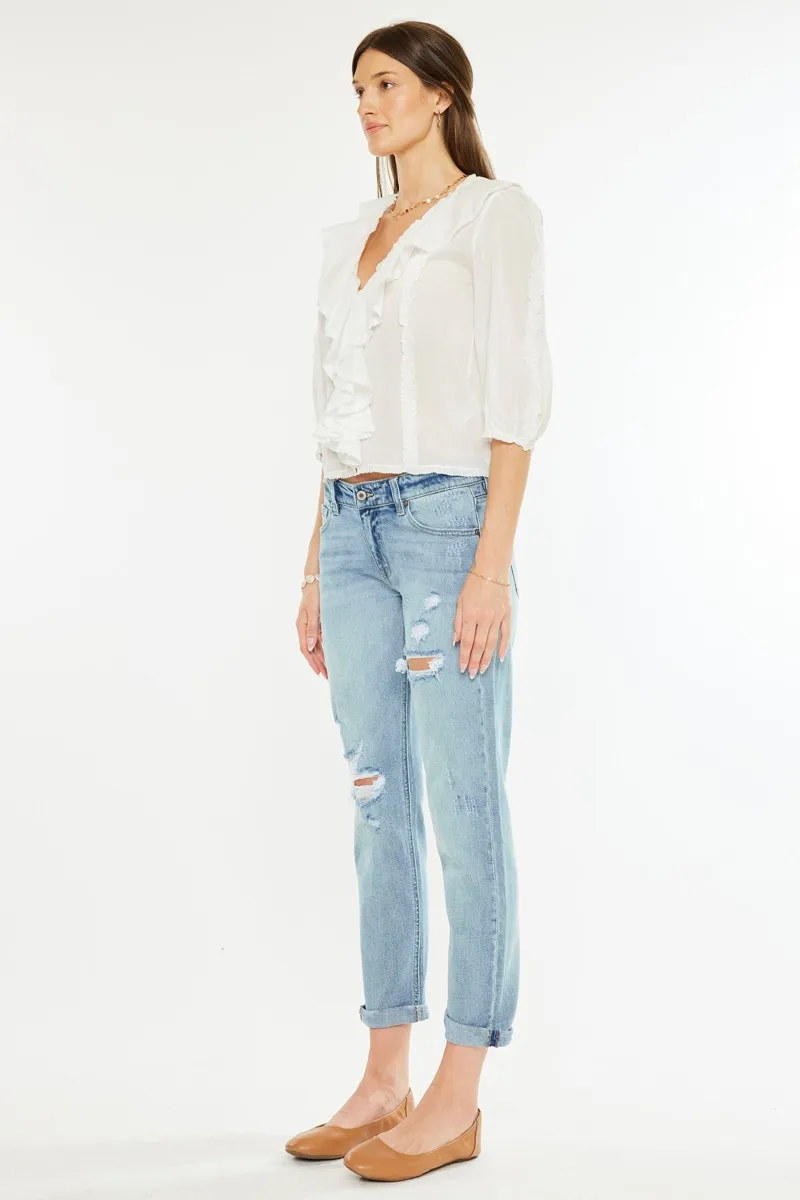 Kancan Mid Rise Distressed Boyfriend Fit Jeans - Image 8