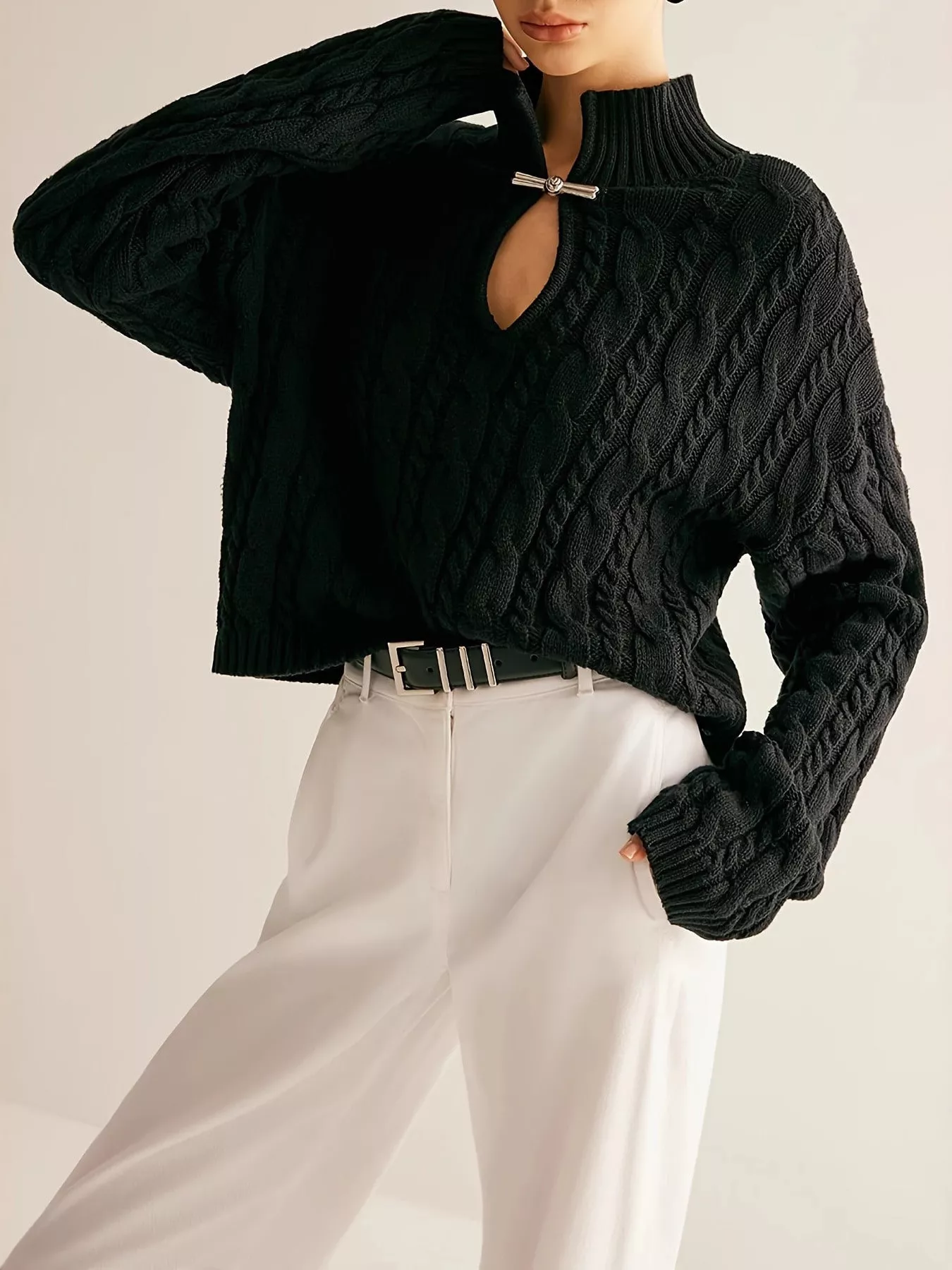 Keyhole Cable-Knit Sweater - Image 4