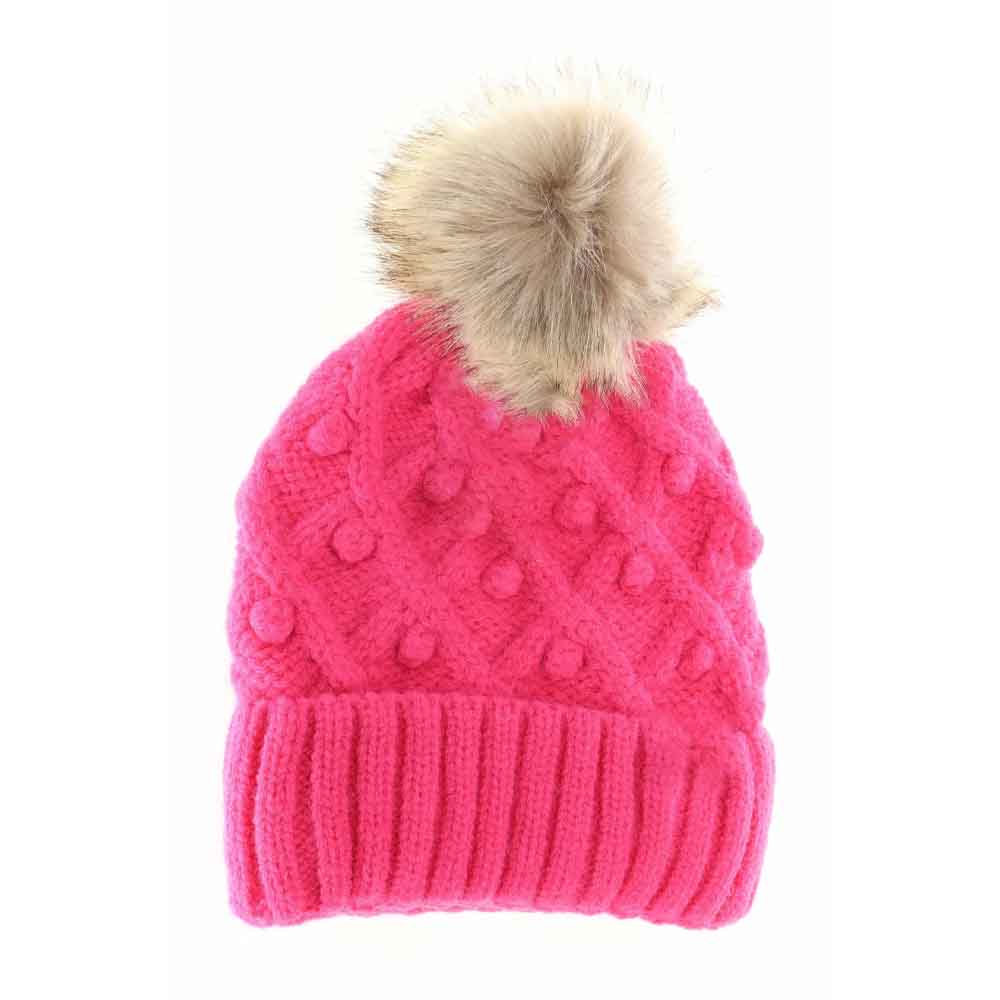 KIDS Bobble Knit Faux Fur Pom C.C Beanie - Image 5
