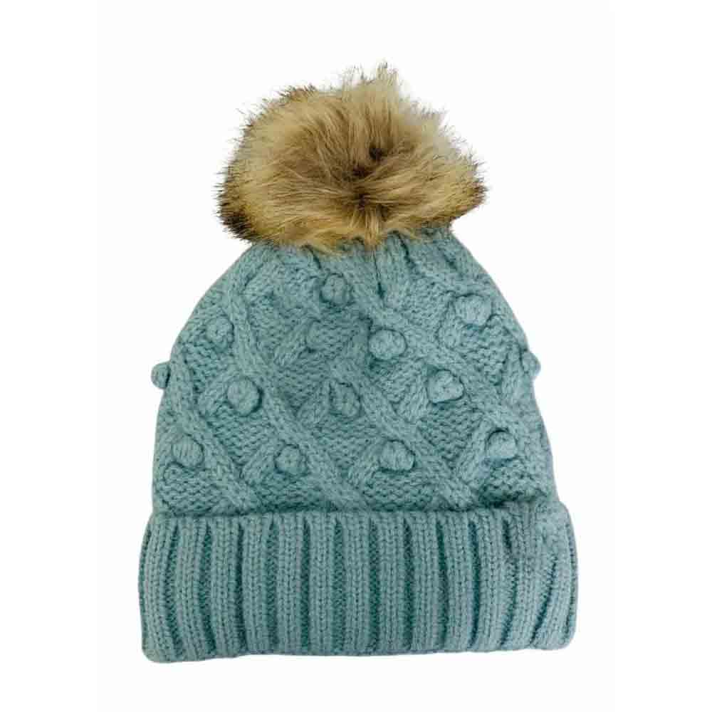 KIDS Bobble Knit Faux Fur Pom C.C Beanie - Image 6