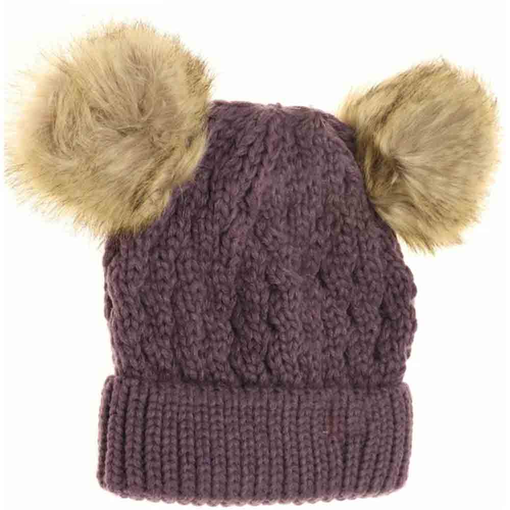 KIDS Cable Knit Double Matching Pom C.C Beanie - Image 11