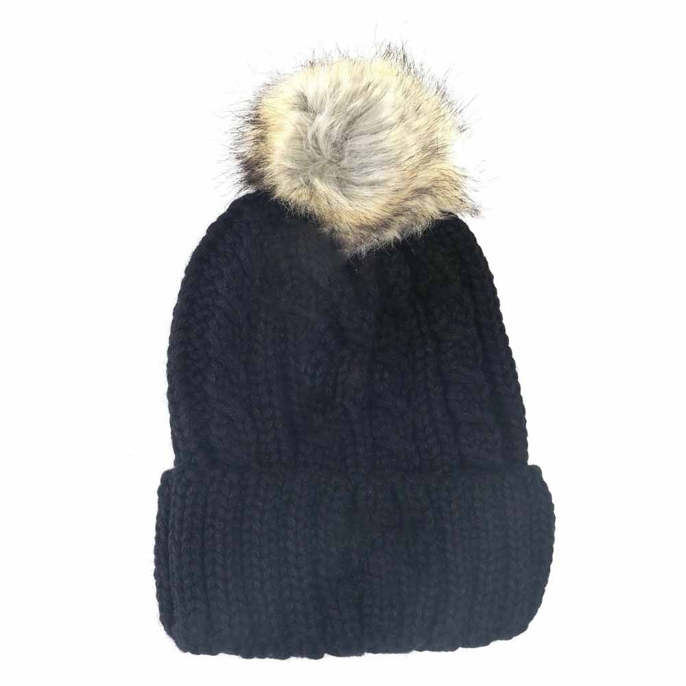 KIDS Cable Ribbed Fur Pom C.C Beanie - Image 3