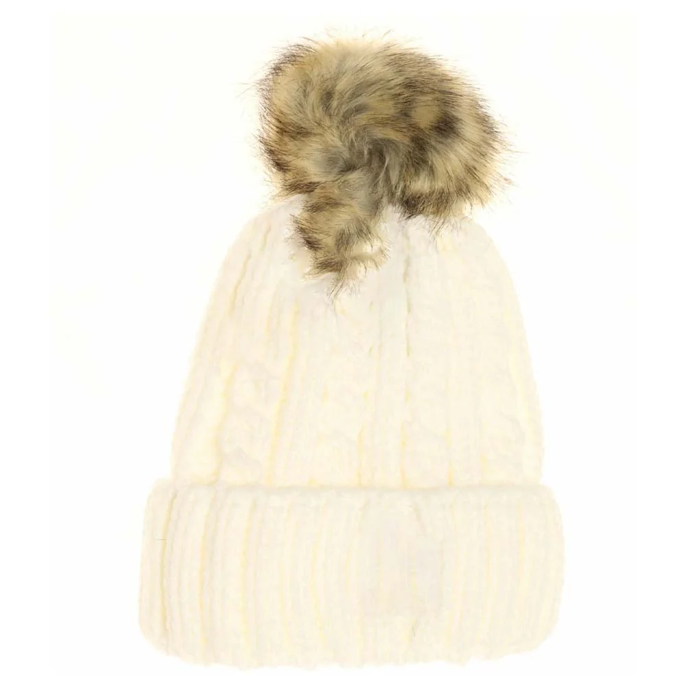 KIDS Cable Ribbed Fur Pom C.C Beanie - Image 4