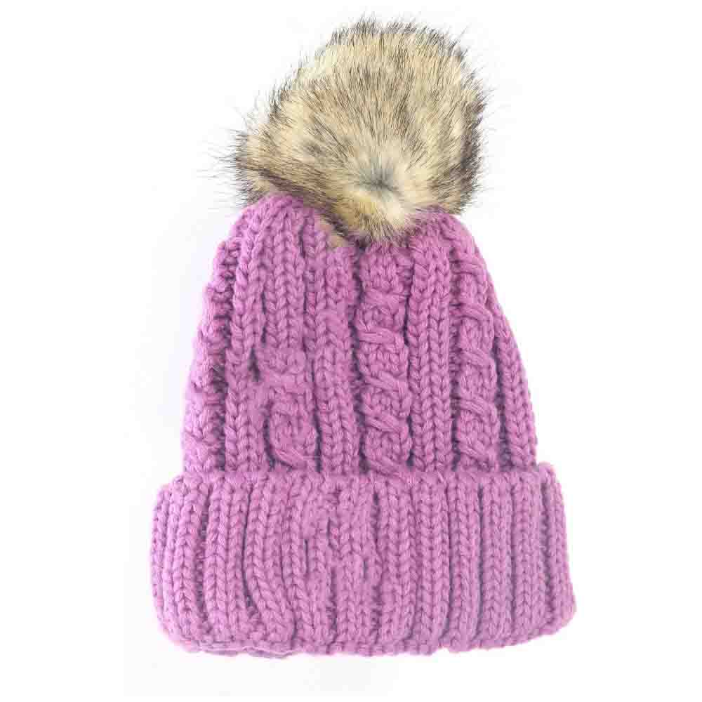 KIDS Cable Ribbed Fur Pom C.C Beanie - Image 7
