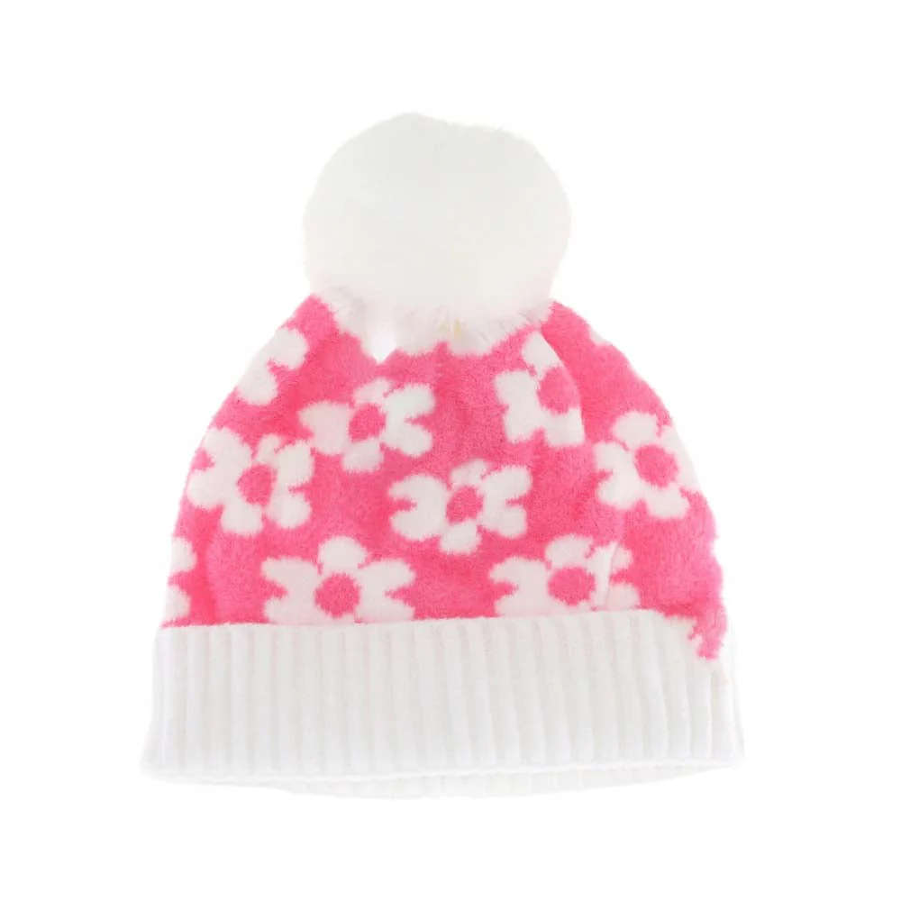 KIDS Daisy Faux Fur Pom C.C Beanie