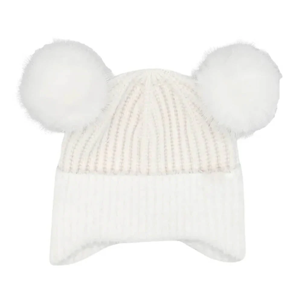 Kids Faux Fur Earflap Double Pom C.C Beanie - Image 3