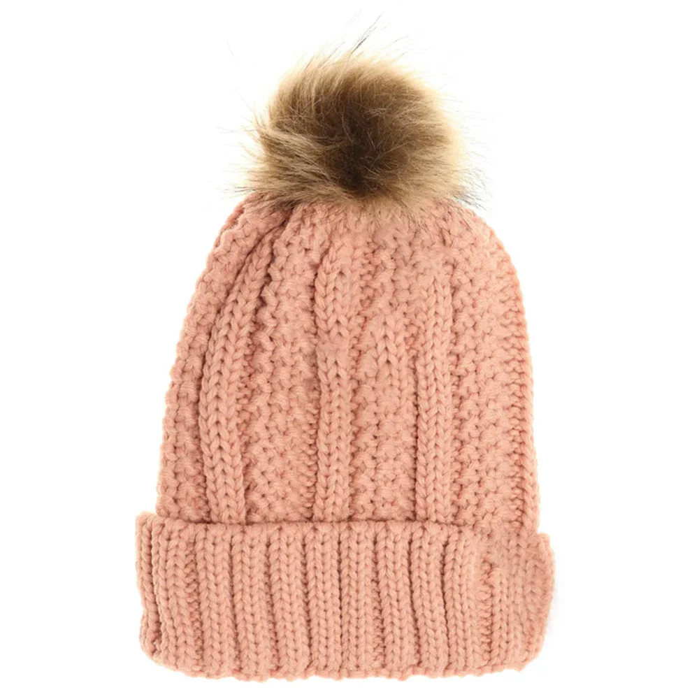 Kids Fuzzy Lined Fur Pom C.C Beanie - Image 3