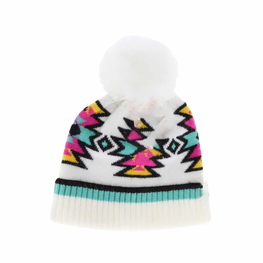 KIDS Southwestern Faux Fur Pom C.C Beanie - Image 4