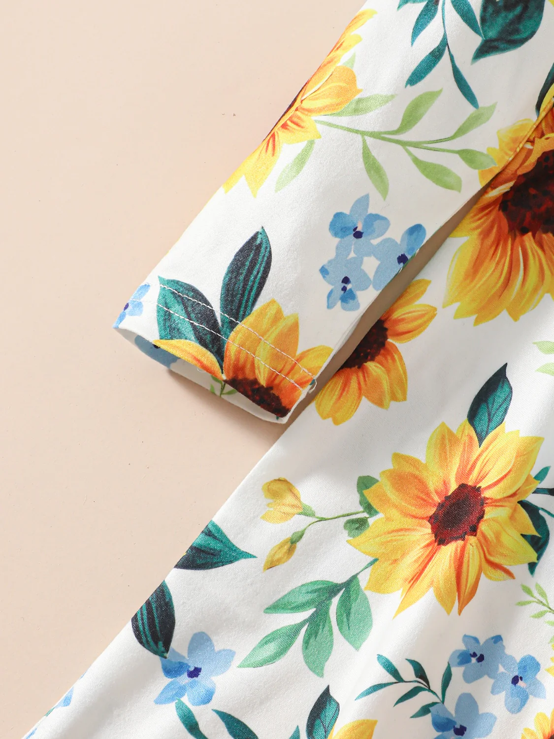 Kids Sunflower Print Round Neck Long Sleeve Dress - Image 4