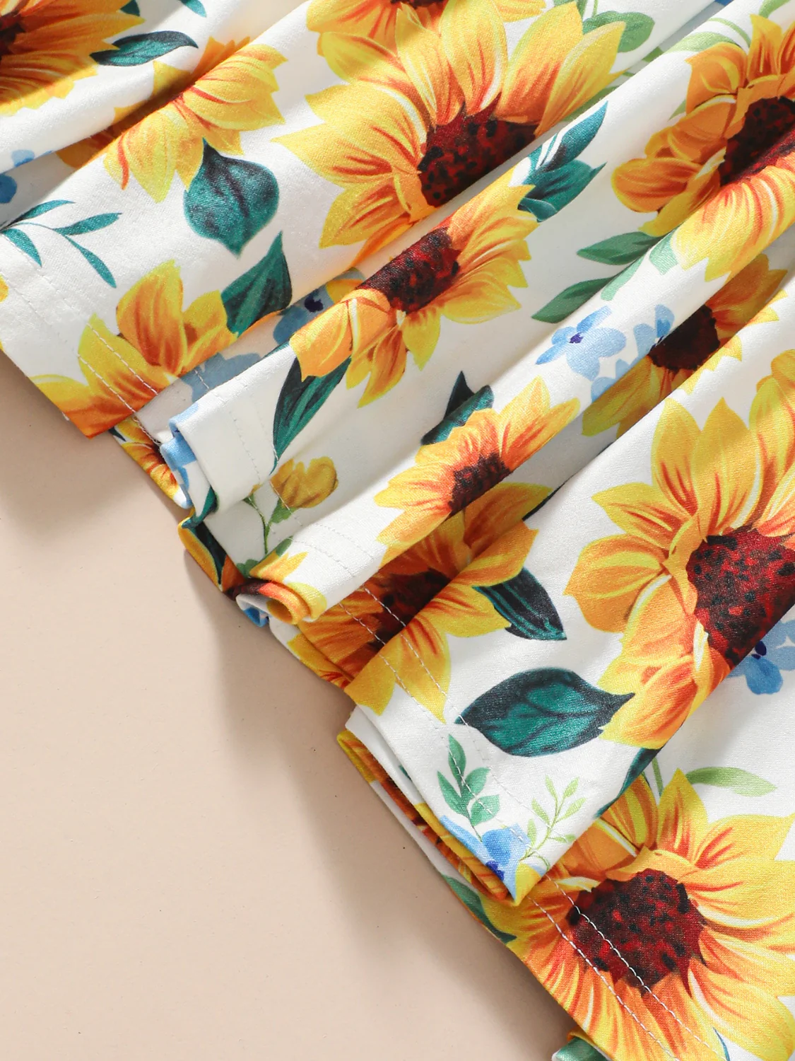 Kids Sunflower Print Round Neck Long Sleeve Dress - Image 6